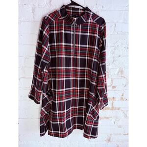 ZARA Plaid Half Zip Shirt Dress 100% Cotton Red Green Black XXL